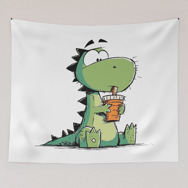 Item preview, Cute Baby Dinosaur Holding a Sippy Cup Cartoon Drawing designed and sold by LD ART.