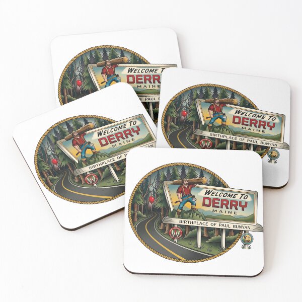 Item preview, Welcome sign to Derry, Maine - Traditional tattoo art by Paul Bunyan designed and sold by Fictional Ink Society.