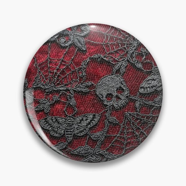 Item preview, Gothic Doily Red Velvet - Intricate Black Lace Skulls & Moths designed and sold by SavinMercantile.