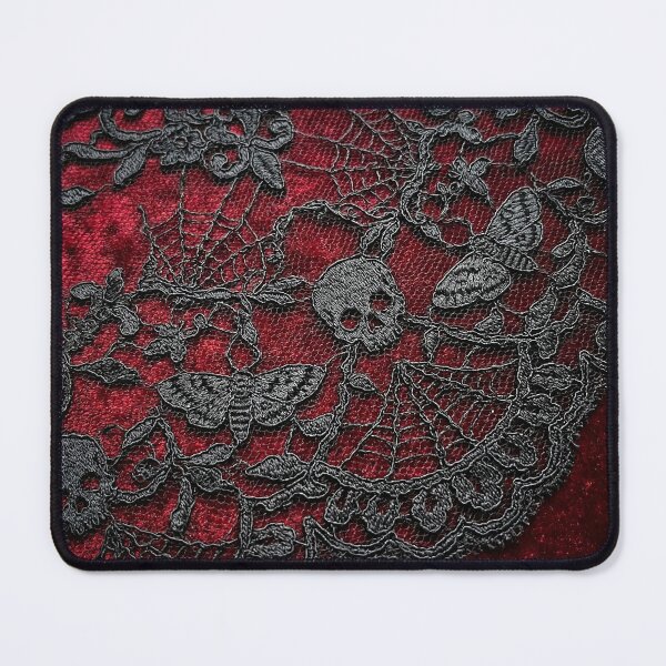 Item preview, Gothic Doily Red Velvet - Intricate Black Lace Skulls & Moths designed and sold by SavinMercantile.