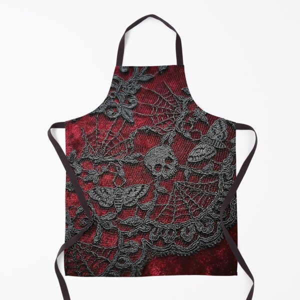 Item preview, Gothic Doily Red Velvet - Intricate Black Lace Skulls & Moths designed and sold by SavinMercantile.