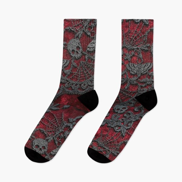 Item preview, Gothic Doily Red Velvet - Intricate Black Lace Skulls & Moths designed and sold by SavinMercantile.