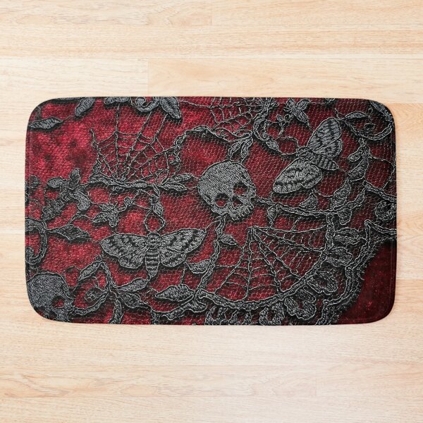 Item preview, Gothic Doily Red Velvet - Intricate Black Lace Skulls & Moths designed and sold by SavinMercantile.