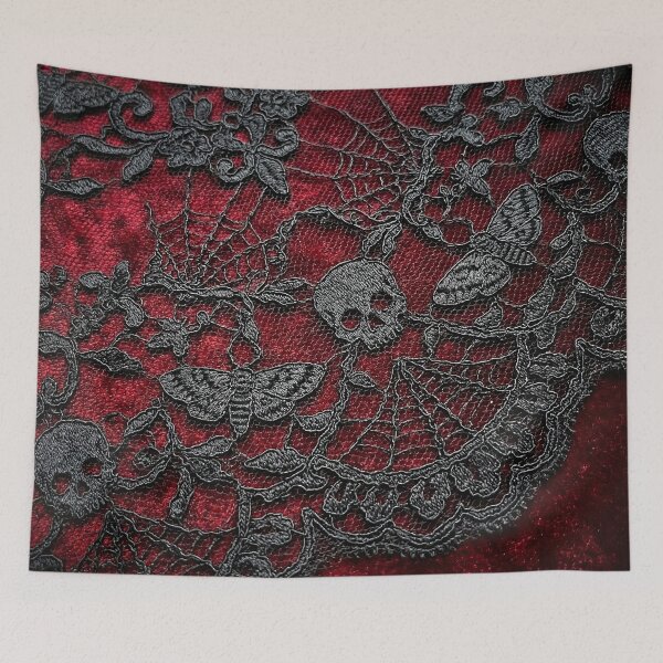 Item preview, Gothic Doily Red Velvet - Intricate Black Lace Skulls & Moths designed and sold by SavinMercantile.