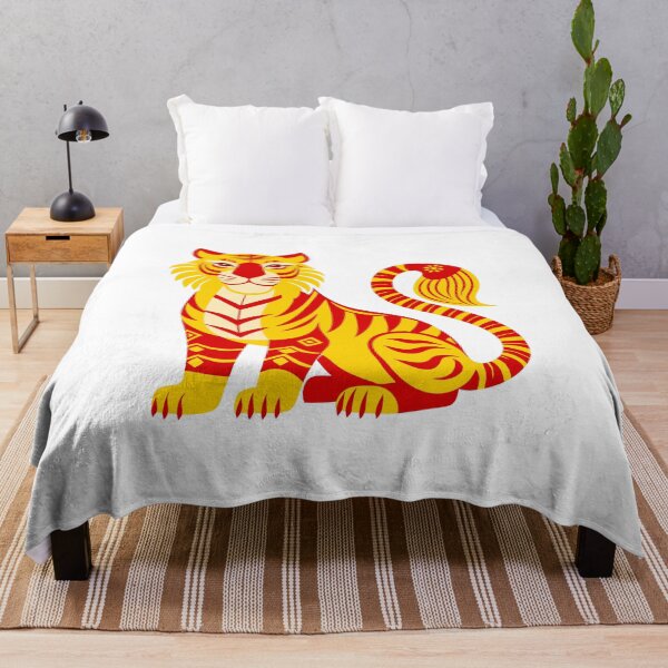 Item preview, Majestic Golden Tiger Chinese Zodiac Illustration with Auspicious Red Patterns designed and sold by Jirada.