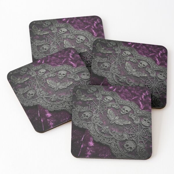 Item preview, Gothic Doily Purple Velvet - Black Lace Skulls, Moths & Webs Pattern designed and sold by SavinMercantile.