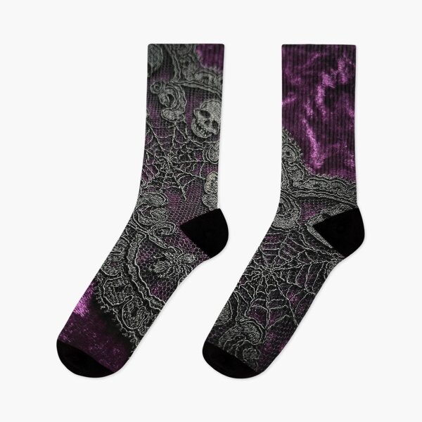 Item preview, Gothic Doily Purple Velvet - Black Lace Skulls, Moths & Webs Pattern designed and sold by SavinMercantile.