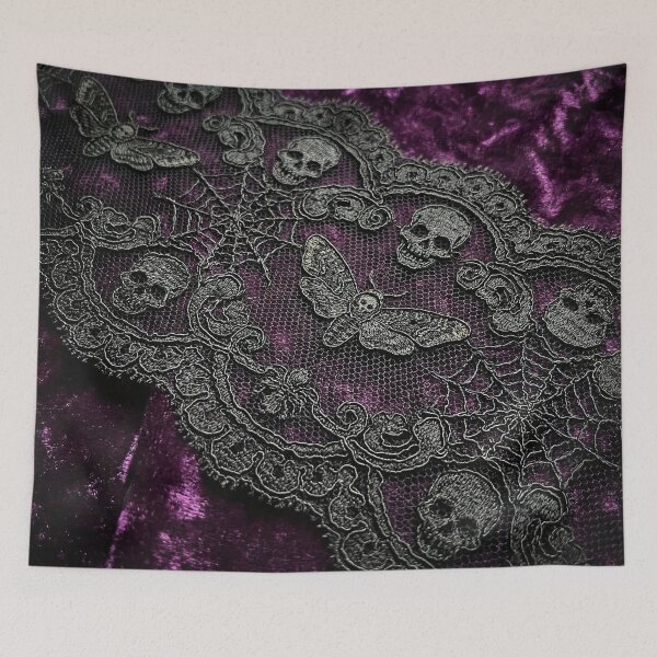 Item preview, Gothic Doily Purple Velvet - Black Lace Skulls, Moths & Webs Pattern designed and sold by SavinMercantile.