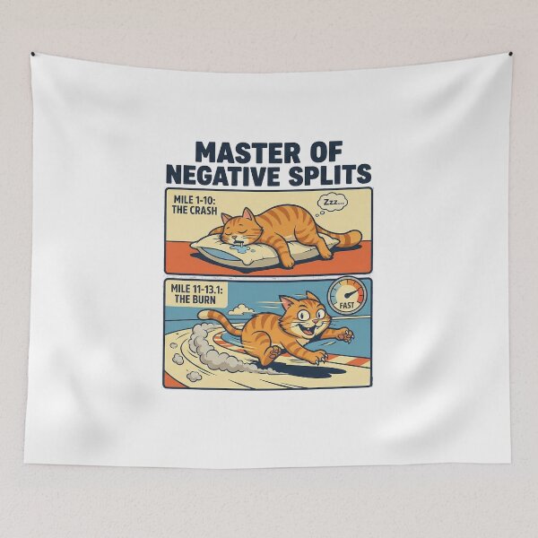 Item preview, Master of Negative Splits - Funny Half Marathon Cat Running Art designed and sold by AdyKurniawan.
