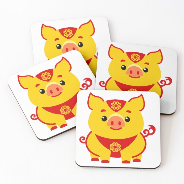 Item preview, Cute Golden Pig Zodiac Illustration with Red Floral Ornaments designed and sold by Jirada.