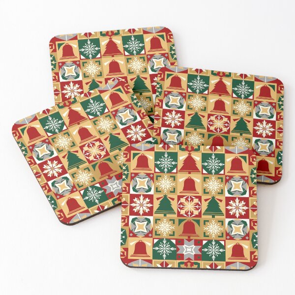 Item preview, Retro Christmas Patchwork Pattern | Mid Century Holiday Design | Red Green Gold Bells & Trees for T-Shirts, Stickers, Wall Art, Wrapping Paper & More designed and sold by DesignWorld8.