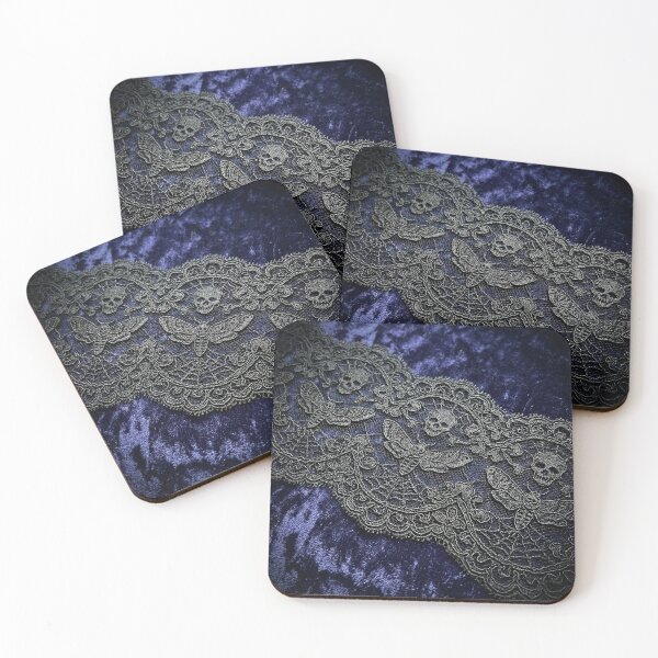 Item preview, Gothic Doily Midnight Blue Velvet - Skulls, Moths & Spiderweb Lace designed and sold by SavinMercantile.