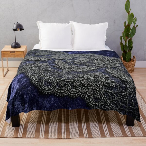 Item preview, Gothic Doily Midnight Blue Velvet - Skulls, Moths & Spiderweb Lace designed and sold by SavinMercantile.