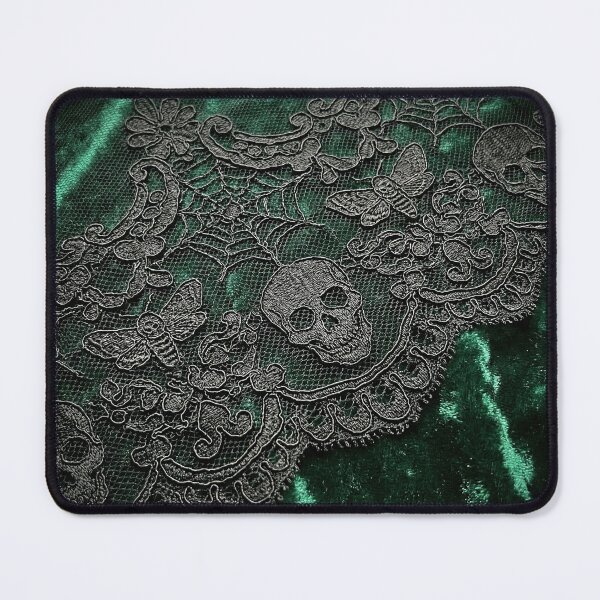 Item preview, Gothic Doily Emerald Green Velvet - Black Lace Skull & Moth Pattern designed and sold by SavinMercantile.