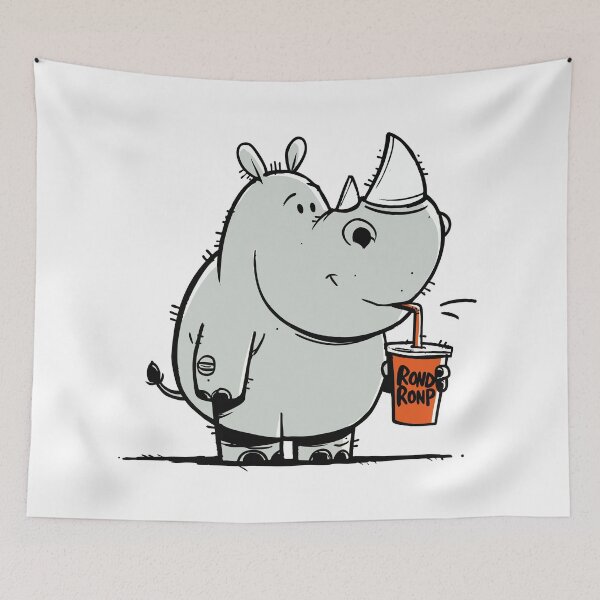 Item preview, Cute Baby Rhino Holding a Sippy Cup Cartoon Drawing designed and sold by LD ART.