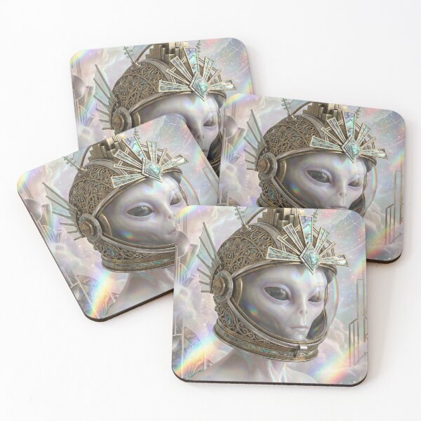 Item preview, Opalescent Alien in Art Deco Space Helmet - Surreal Sci-Fi Portrait designed and sold by SavinMercantile.