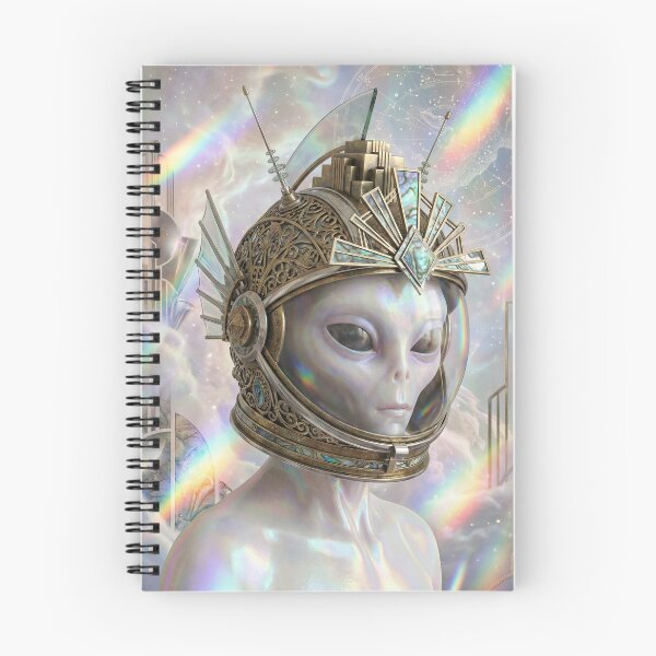 Item preview, Opalescent Alien in Art Deco Space Helmet - Surreal Sci-Fi Portrait designed and sold by SavinMercantile.