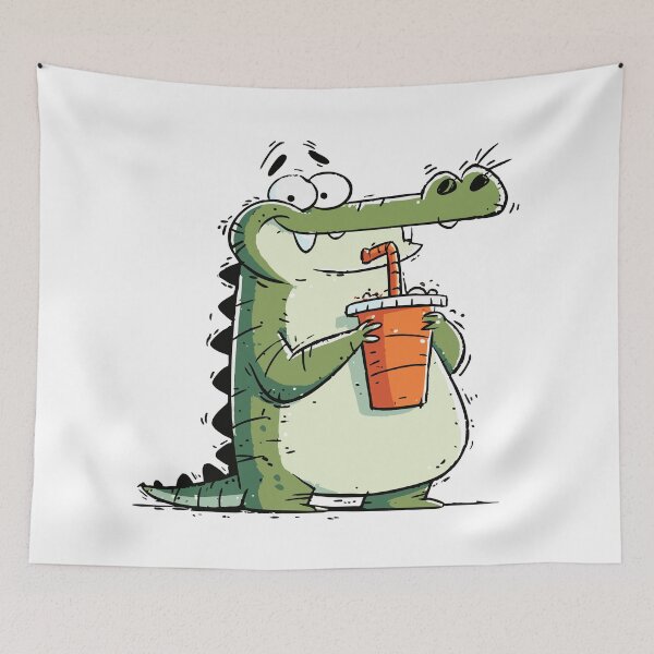 Item preview, Cute Baby Crocodile Holding a Sippy Cup Cartoon Drawing designed and sold by LD ART.