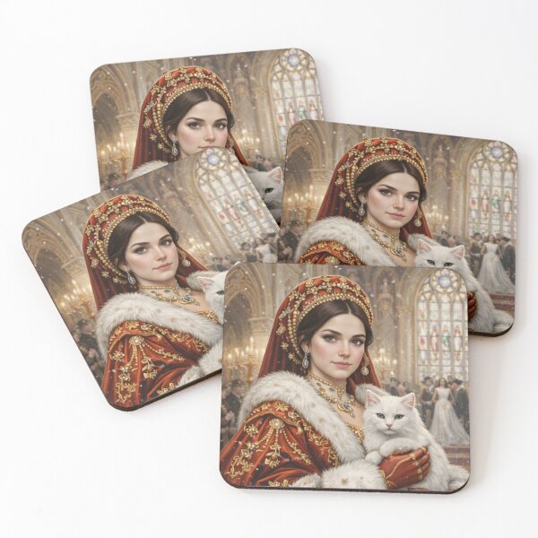 Item preview, Renaissance Noblewoman with White Cat in Cathedral designed and sold by Auroracat2025.