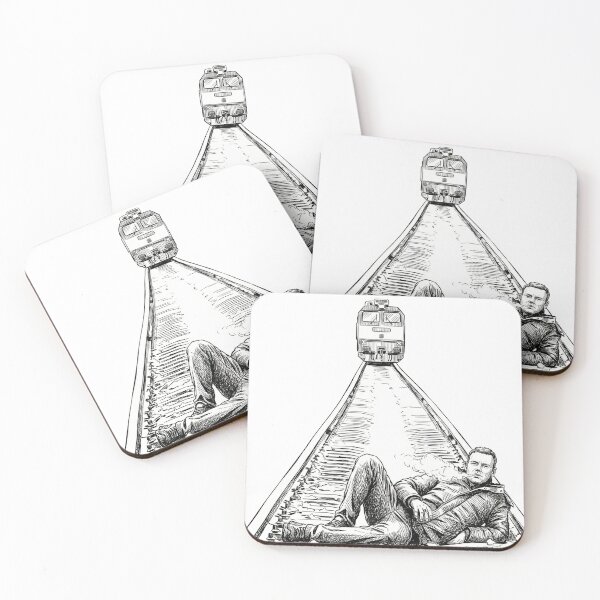 Item preview, Man Smoking on Train Tracks with Oncoming Train designed and sold by Naux | Design & Illustration.