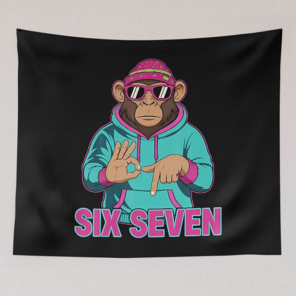Item preview, Six Seven Meme Cute Monkey 67 Funny Gen Z Apha Slang designed and sold by vaharisanic.