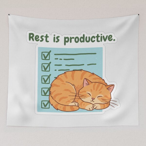 Item preview, Rest is Productive Sleeping Cat Art - Cute Motivational Quote Design for Stickers and Hats designed and sold by Zara’s shop.