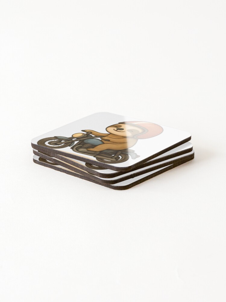 Thumbnail 4 of 5, Coasters (Set of 4), Funny Sloth Riding Motorcycle Sticker designed and sold by ChubbyGoong.