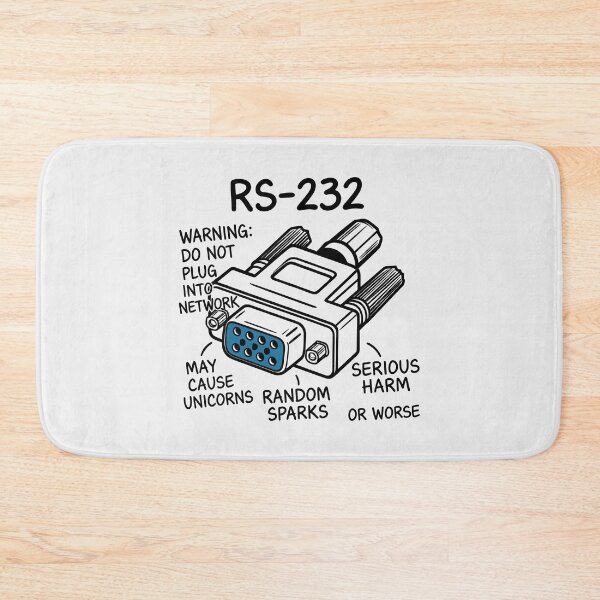 Artikelvorschau, RS-232-Warnhinweis mit satirischem Technikhumor und Retro-Steckerillustration entworfen und verkauft von SplashTastic.