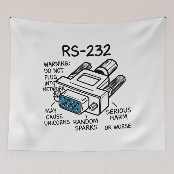 Item preview, RS-232 Warning Design with Satirical Tech Humor and Retro Connector Illustration designed and sold by SplashTastic.
