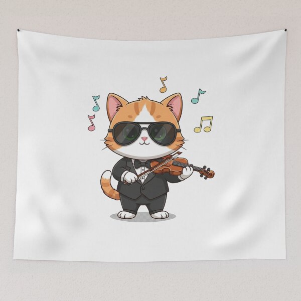 Item preview, Cute Cat Playing Violin Embroidered Style | Funny Cat Musician Violinist Gift Sticker designed and sold by GeniePixel.