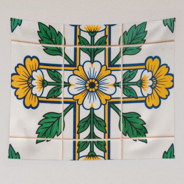 Item preview, Portuguese Azulejo Floral Cross Tiles designed and sold by vivaportugalstore.
