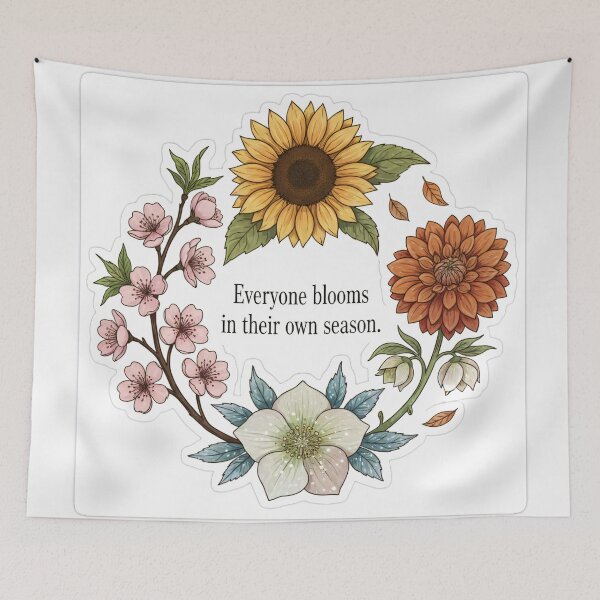 Item preview, Everyone Blooms in Their Own Season Circular Floral Art - Four Seasons Inspirational Quote Sticker & Decor designed and sold by Zara’s shop.