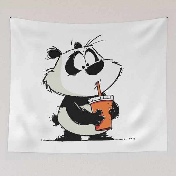 Item preview, Cute Baby Panda Holding a Sippy Cup Cartoon Drawing designed and sold by LD ART.