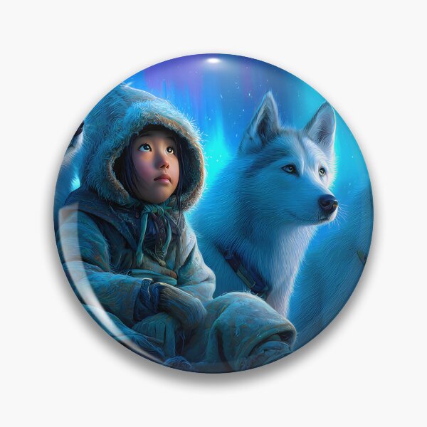 Item preview, Child with Arctic Wolves Beneath Northern Lights designed and sold by Artessie.