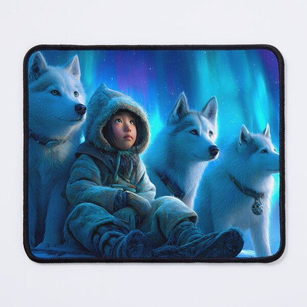 Item preview, Child with Arctic Wolves Beneath Northern Lights designed and sold by Artessie.