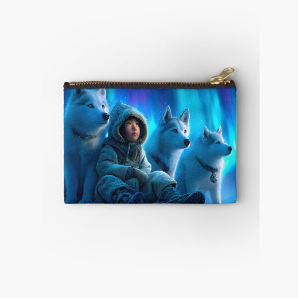 Item preview, Child with Arctic Wolves Beneath Northern Lights designed and sold by Artessie.