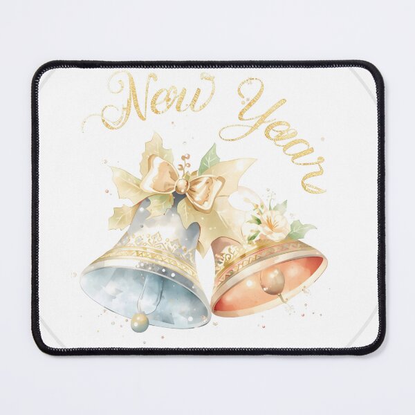 Item preview, Celebratory decoration features two ornamental shiny bells, tied with a blue ribbon. Glittering numbers text 2026 are placed above the bells, announcing the happy new year designed and sold by PWDigitalArt.
