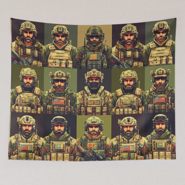 Item preview, Military Avatars In Tactical Green Camouflage Pattern Grid designed and sold by Piotrek0001.