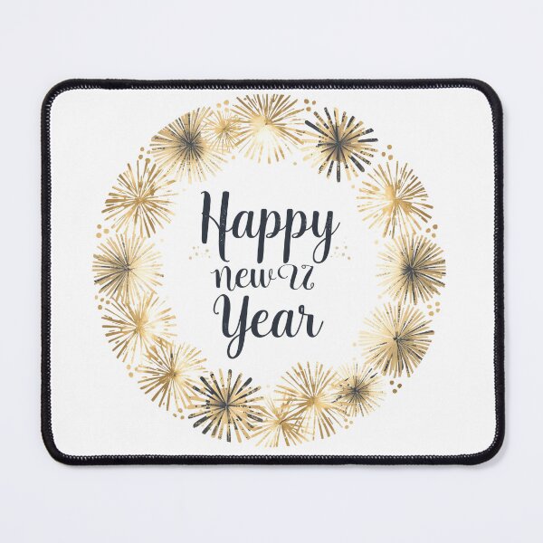 Item preview, Happy new year text with glitter frame and colorful confetti and fireworks isolated on white background. designed and sold by PWDigitalArt.