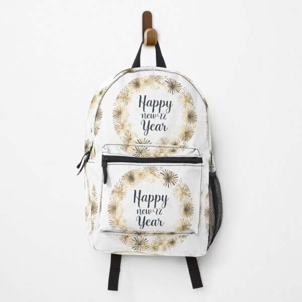 Item preview, Happy new year text with glitter frame and colorful confetti and fireworks isolated on white background. designed and sold by PWDigitalArt.