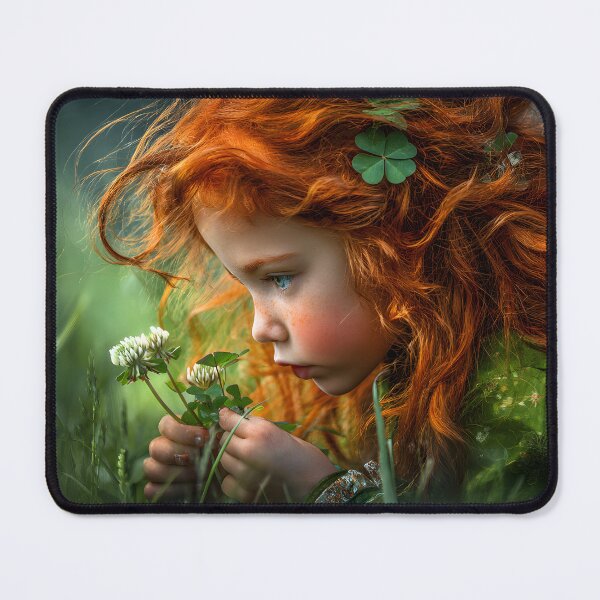 Item preview, Young girl with vibrant red hair and flowers designed and sold by Artessie.