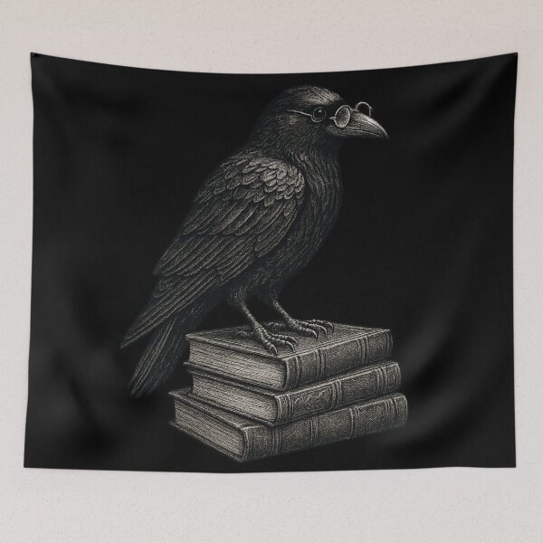 Item preview, Gothic Raven on Books – Dark Academia Crow Illustration designed and sold by Mouraludia.