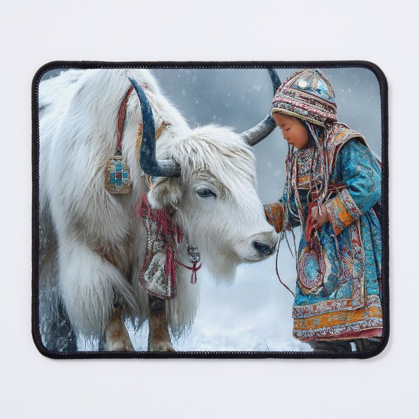 Item preview, Child with Yak in Snowy Landscape of Mongolia designed and sold by Artessie.
