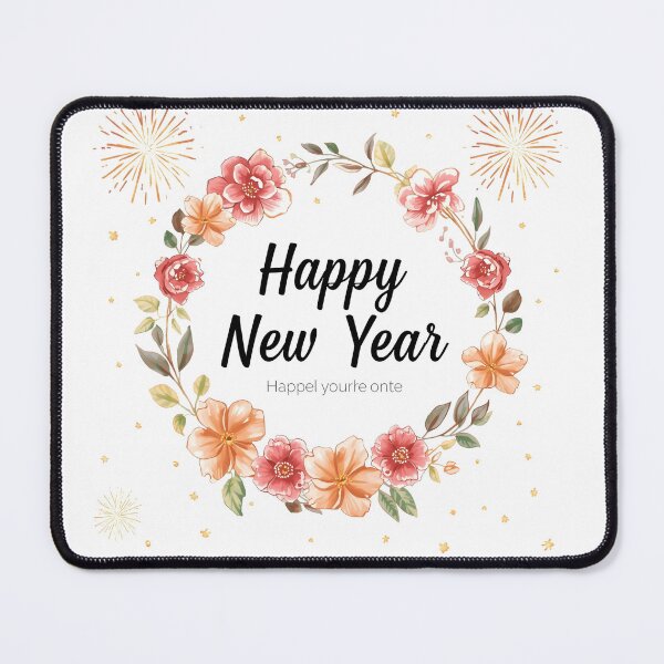 Item preview, Elegant floral wreath greeting for a happy new year 2026 celebration with golden text. High quality designed and sold by PWDigitalArt.