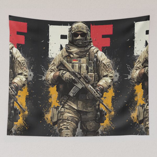 Item preview, Gritty Monochrome Soldier Holding Rifle With Paint Splatter designed and sold by Piotrek0001.