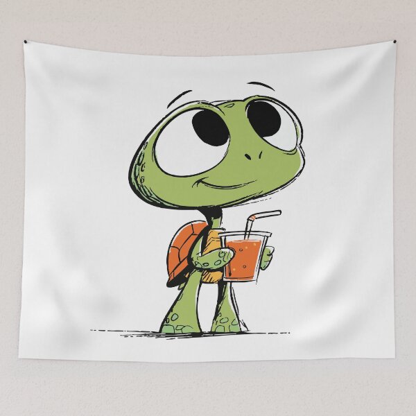 Item preview, Cute Baby Turtle Holding a Sippy Cup Cartoon Drawing designed and sold by LD ART.