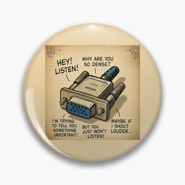 Item preview, VGA Connector Cartoon Design with Frustrated Speech Bubbles and Tech Humor designed and sold by SplashTastic.