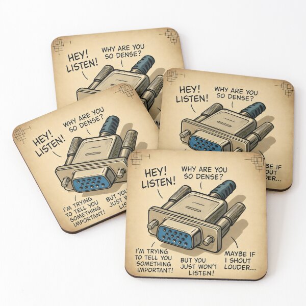 Item preview, VGA Connector Cartoon Design with Frustrated Speech Bubbles and Tech Humor designed and sold by SplashTastic.
