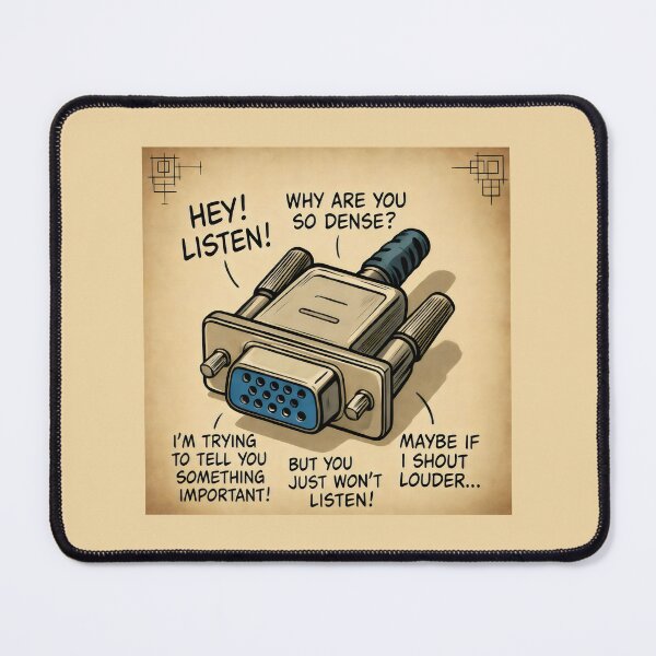 Item preview, VGA Connector Cartoon Design with Frustrated Speech Bubbles and Tech Humor designed and sold by SplashTastic.