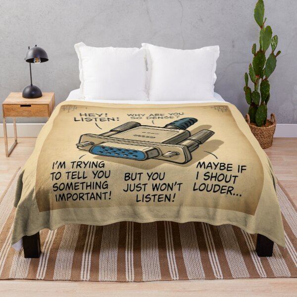 Item preview, VGA Connector Cartoon Design with Frustrated Speech Bubbles and Tech Humor designed and sold by SplashTastic.